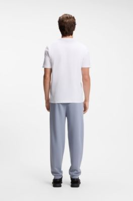 Stretch-cotton T-shirt with contrast logo, White