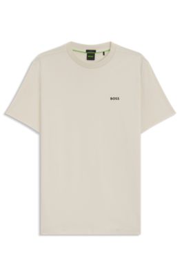 Stretch-cotton T-shirt with logo detail, Natural
