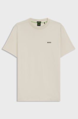Stretch-cotton T-shirt with logo detail, Natural