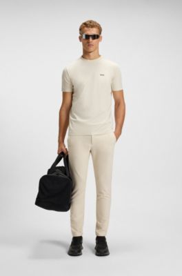 Stretch-cotton T-shirt with logo detail, Natural