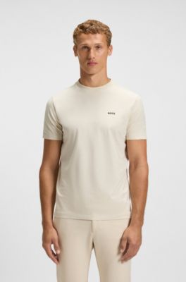 Stretch-cotton T-shirt with logo detail, Natural