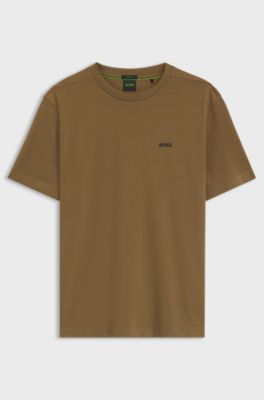 Stretch-cotton T-shirt with contrast logo, Brown