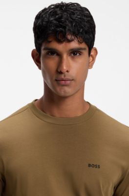 Stretch-cotton T-shirt with contrast logo, Brown