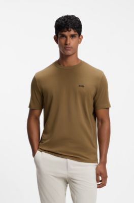 Stretch-cotton T-shirt with contrast logo, Brown