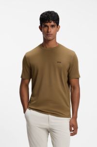 Stretch-cotton T-shirt with contrast logo, Brown