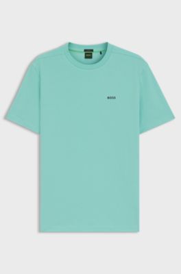 Stretch-cotton T-shirt with logo detail, Turquoise