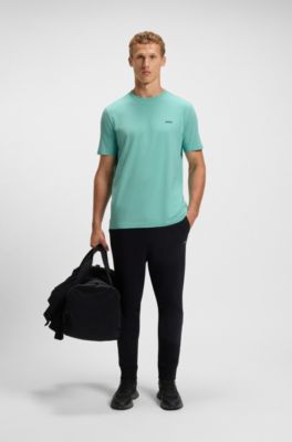 T-shirt in cotone elasticizzato con logo, Turchese