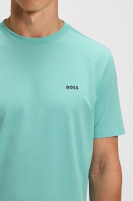T-shirt in cotone elasticizzato con logo, Turchese