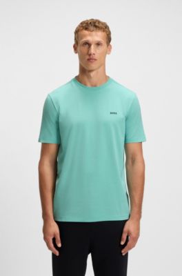 T-shirt van stretchkatoen met logodetail, Turkoois