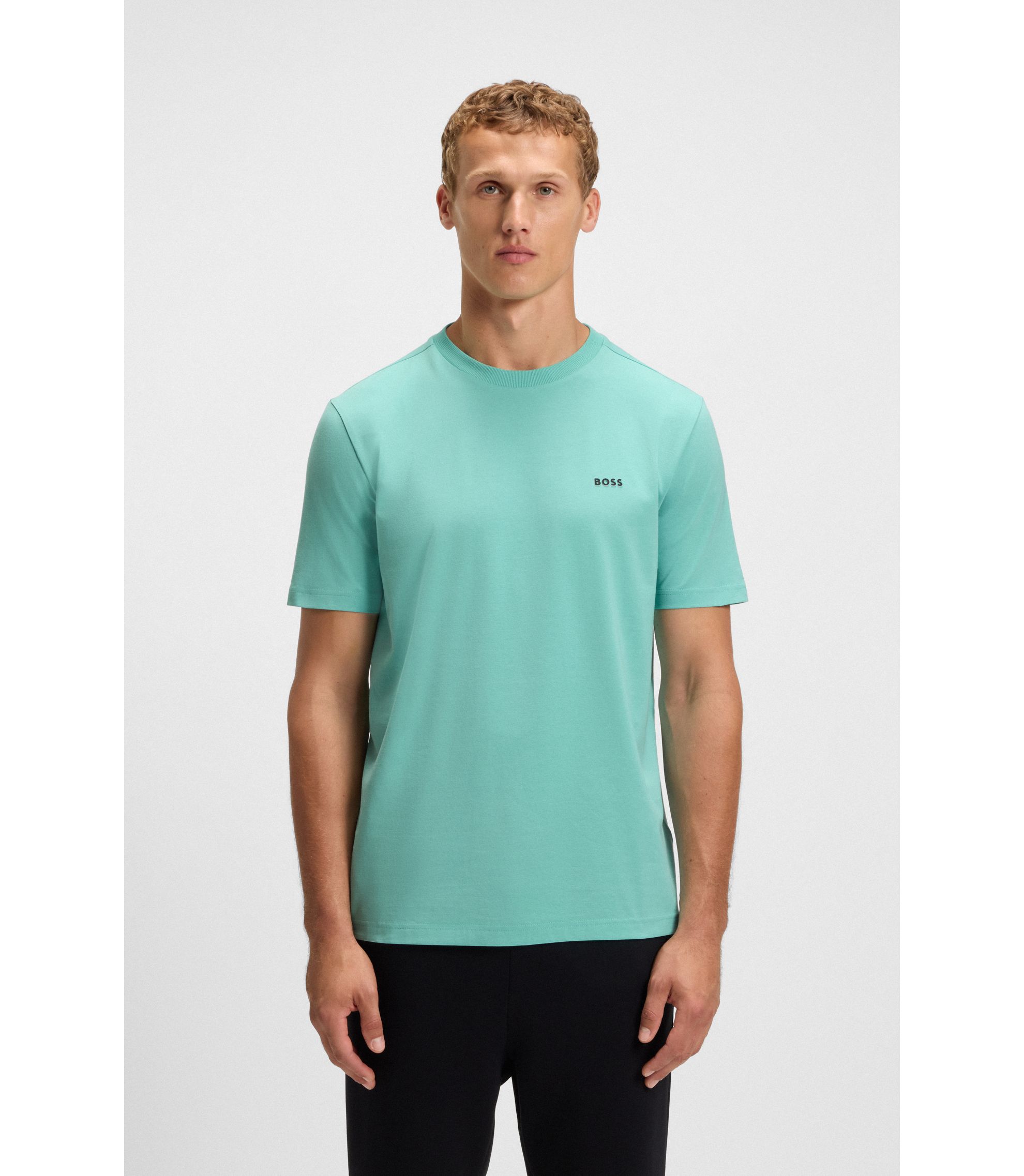 BOSS - Stretch-cotton T-shirt with logo detail - Turquoise