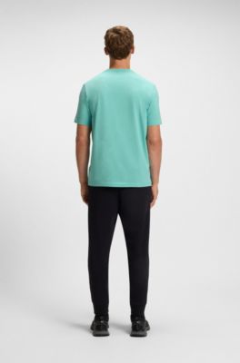 Stretch-cotton T-shirt with logo detail, Turquoise