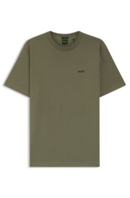 Stretch-cotton T-shirt with logo detail, Olive