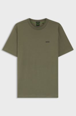 Stretch-cotton T-shirt with logo detail, Olive