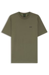 Stretch-cotton T-shirt with contrast logo, Olive