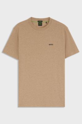 T-shirt van stretchkatoen met logodetail, Beige