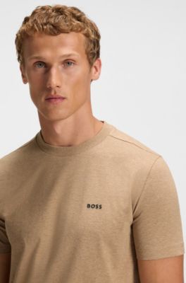 Stretch-cotton T-shirt with logo detail, Beige