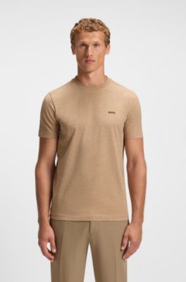 T-shirt in cotone elasticizzato con logo, Beige