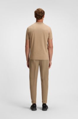 Stretch-cotton T-shirt with contrast logo, Beige