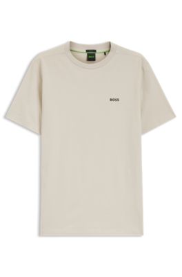 Stretch-cotton T-shirt with logo detail, Light Beige