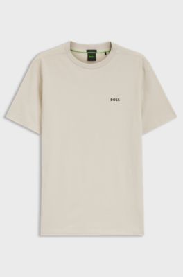 Stretch-cotton T-shirt with logo detail, Light Beige