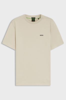 Stretch-cotton T-shirt with logo detail, Light Beige