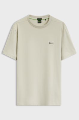 Stretch-cotton T-shirt with contrast logo, Light Beige