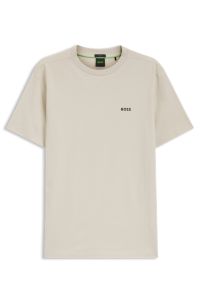 Stretch-cotton T-shirt with logo detail, Light Beige