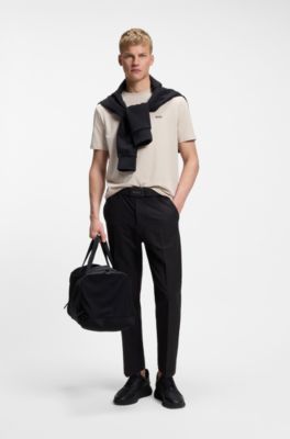 Stretch-cotton T-shirt with logo detail, Light Beige