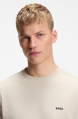 Stretch-cotton T-shirt with logo detail, Light Beige