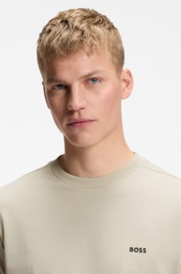 Stretch-cotton T-shirt with contrast logo, Light Beige
