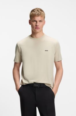 Stretch-cotton T-shirt with contrast logo, Light Beige