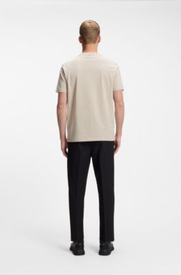 Stretch-cotton T-shirt with logo detail, Light Beige