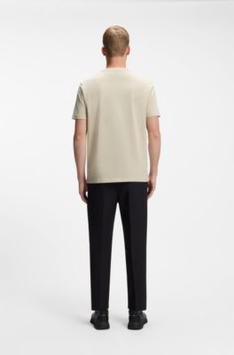 Stretch-cotton T-shirt with contrast logo, Light Beige