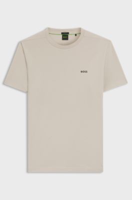Stretch-cotton T-shirt with logo detail, Light Beige