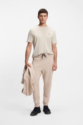 Stretch-cotton T-shirt with logo detail, Light Beige