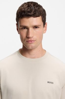 Stretch-cotton T-shirt with logo detail, Light Beige