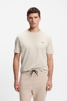 Stretch-cotton T-shirt with logo detail, Light Beige