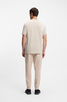 Stretch-cotton T-shirt with logo detail, Light Beige