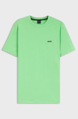 Stretch-cotton T-shirt with contrast logo, Green