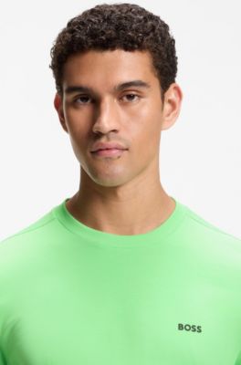 Stretch-cotton T-shirt with contrast logo, Green
