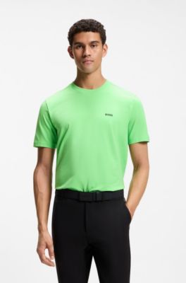 Stretch-cotton T-shirt with contrast logo, Green