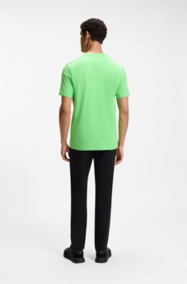 Stretch-cotton T-shirt with contrast logo, Green
