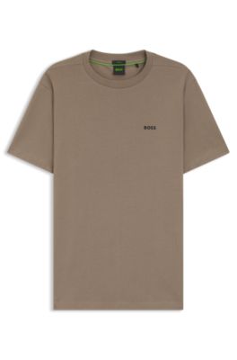 Stretch-cotton T-shirt with logo detail, Light Brown