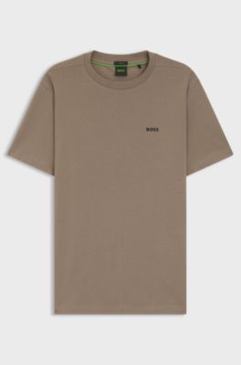 Stretch-cotton T-shirt with contrast logo, Light Brown