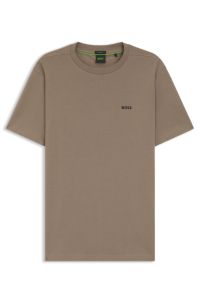 Stretch-cotton T-shirt with logo detail, Light Brown