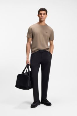 Stretch-cotton T-shirt with contrast logo, Light Brown