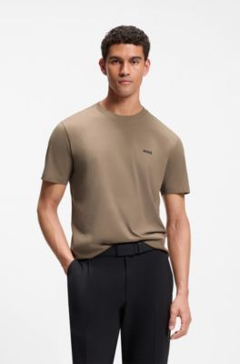 Stretch-cotton T-shirt with contrast logo, Light Brown