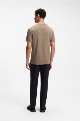 Stretch-cotton T-shirt with contrast logo, Light Brown