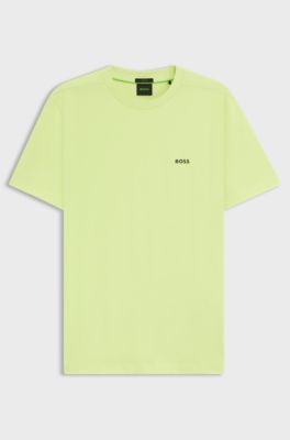 Stretch-cotton T-shirt with contrast logo, Light Green