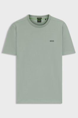Stretch-cotton T-shirt with logo detail, Light Green